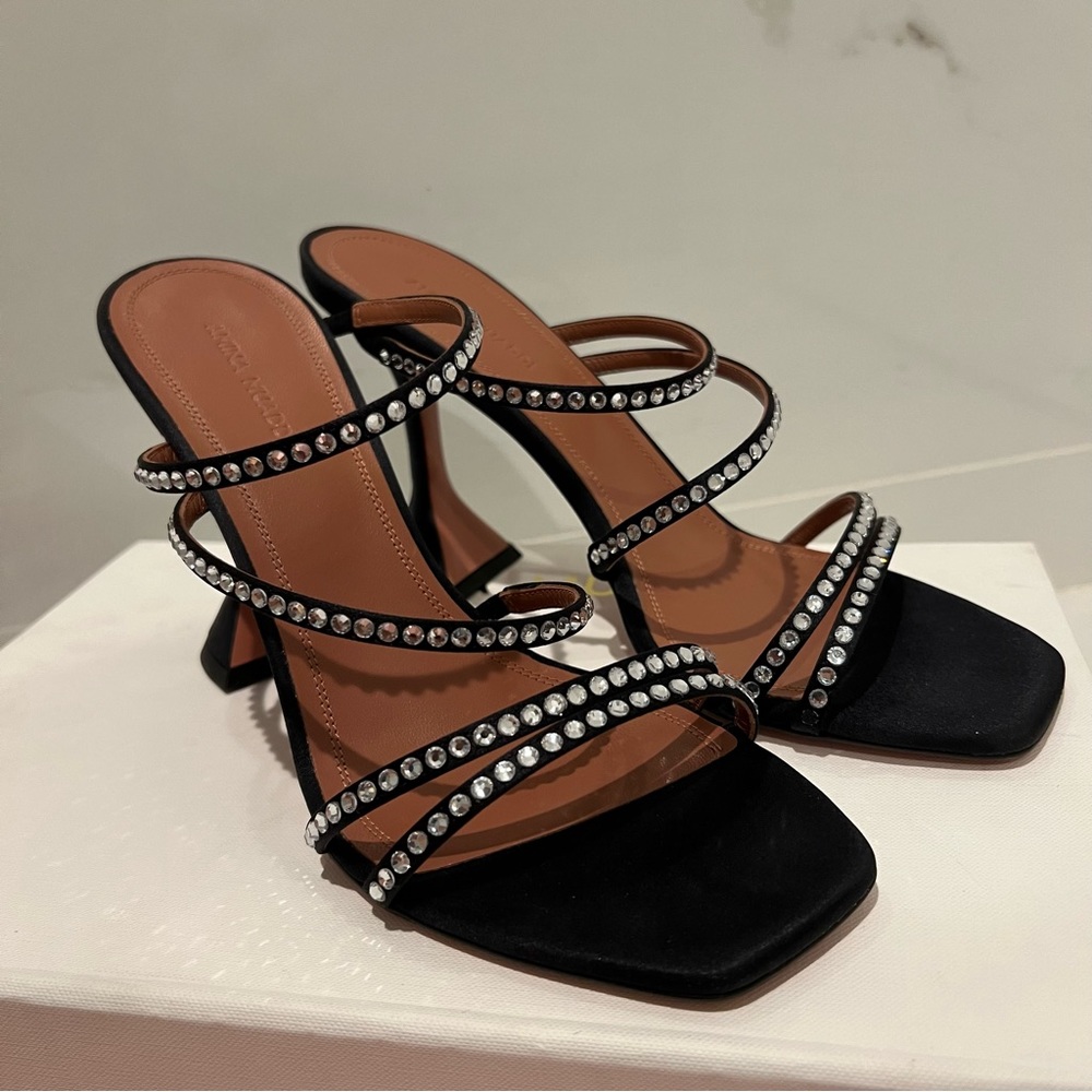 New!✨💯Amina Muaddi Naima Crystal Sandal, Black Size 39 and 9